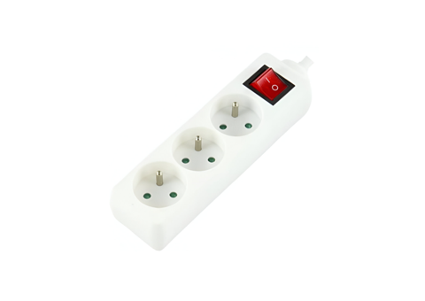 LOGON 3-WAY POWER STRIP: WHITE - ON/OFFSWITCH - 1,5M CABLE