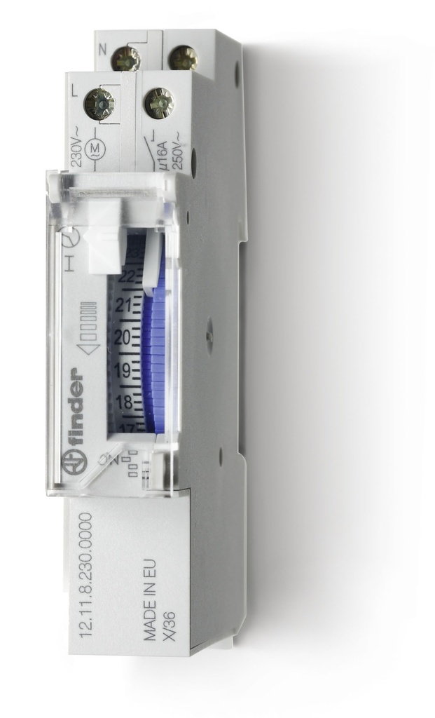 FINDER MECHANISCHE DAGSCHAKELKLOK 1 NR 16A - - 230V MET ENERGIERESERVE