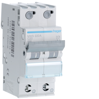 HAGER STROOMONDERBREKER  3KA - C - 2P - 20A - 2M  - Q C 