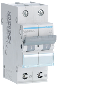 HAGER STROOMONDERBREKER  3KA - C - 2P - 32A - 2M - QC  