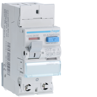 HAGER INTERRUPTEUR DIFFERENTIEL 2P 63A 30MA TY PE A QC 