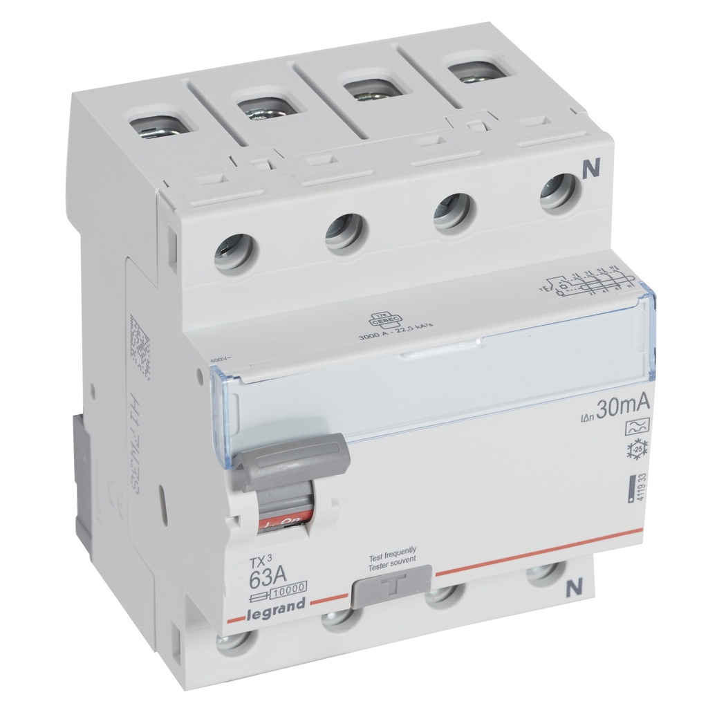 LEGRAND INTER DIFF TX³ 4P 30MA 63A TYPE A - 4 MODULES