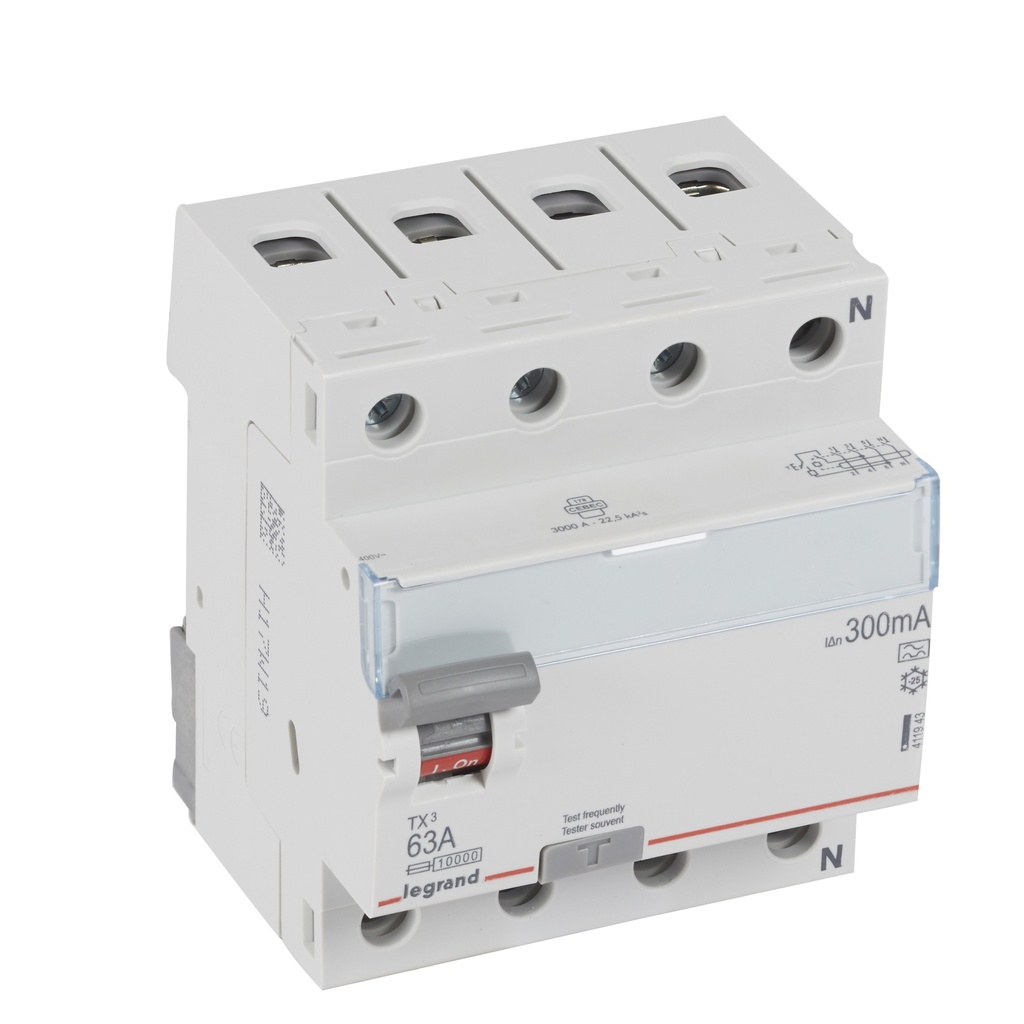LEGRAND INTER DIFF TX³ 4P 300MA 63A TYPE A - 4 MODULES