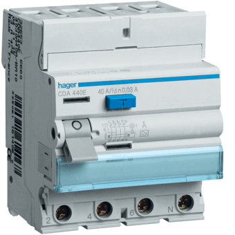 [HAGCDA440E] HAGER DIFFERENTIEELSCHAKELAAR 4P 40A 30MA TYPE A  