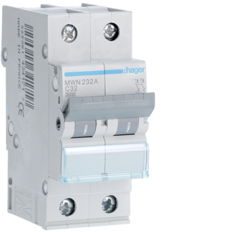 [HAGMWN232A] HAGER DISJONCTEUR 3KA - C - 2P - 32A - 2M  