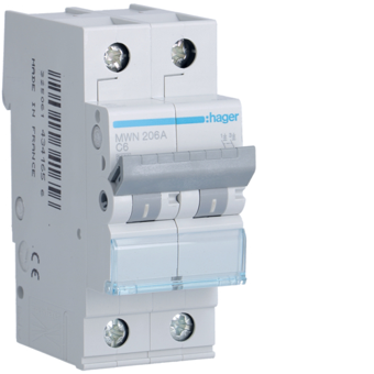 [HAGMWN206A] HAGER DISJONCTEUR 3KA - C - 2P - 6A - 2M  