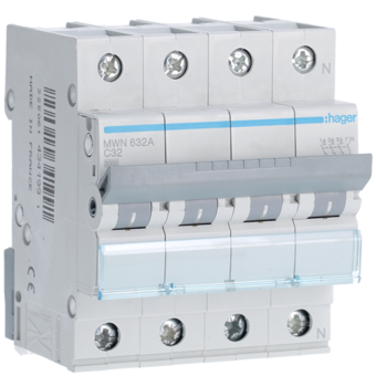 [HAGMWN632A] HAGER STROOMONDERBREKER  3KA - C - 3P+N - 32A - 4M  