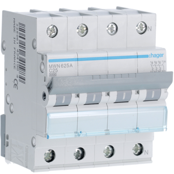 [HAGMWN625A] HAGER STROOMONDERBREKER  3KA - C - 3P+N - 25A - 4M  
