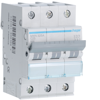 [HAGMWN325A] HAGER STROOMONDERBREKER  3KA - C - 3P - 25A - 3M  