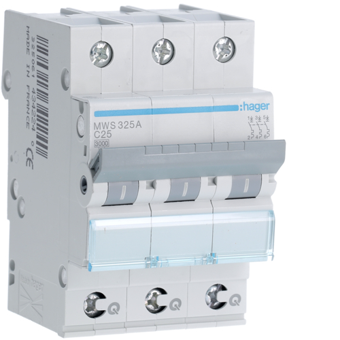 [HAGMWS325A] HAGER DISJONCTEUR 3KA - C - 3P - 25A - 3M - QC  
