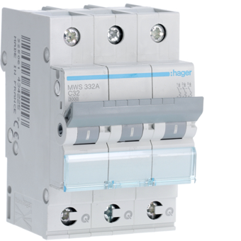 [HAGMWS332A] HAGER STROOMONDERBREKER  3KA - C - 3P - 32A - 3M - QC  