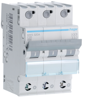 [HAGMWS320A] HAGER STROOMONDERBREKER  3KA - C - 3P - 20A - 3M - QC  
