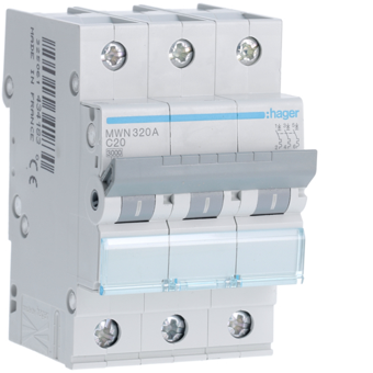 [HAGMWN320A] HAGER STROOMONDERBREKER  3KA - C - 3P - 20A - 3M  
