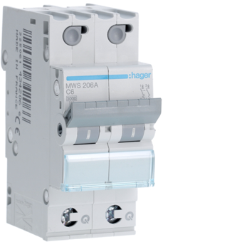 [HAGMWS206A] HAGER DISJONCTEUR 3KA - C - 2P - 6A - 2M - QC 