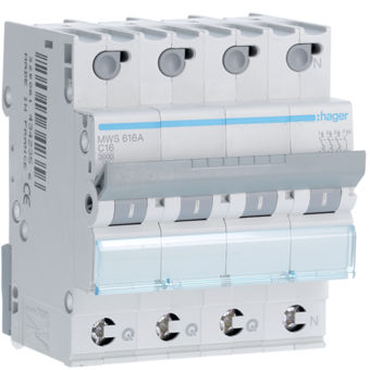 [HAGMWS616A] HAGER STROOMONDERBREKER  3KA - C - 3P+N - 16A - 4M - QC 