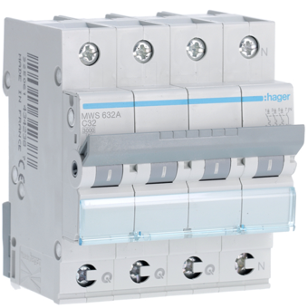 [HAGMWS632A] HAGER STROOMONDERBREKER  3KA - C - 3P+N - 32A - 4M - QC 