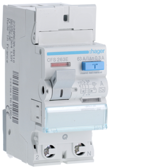 [HAGCFS263E] HAGER DIFFERENTIEELSCHAKELAAR 2P 63A 300MA TYPE A QC 
