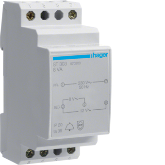 [HAGST303] HAGER TRANSFORMATEUR DE SONNERIE - 220V/8-12V - 8VA