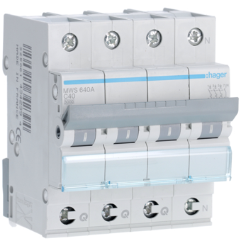 [HAGMWS640A] HAGER STROOMONDERBREKER  3KA - C - 3P+N - 40A - 4M - QC 