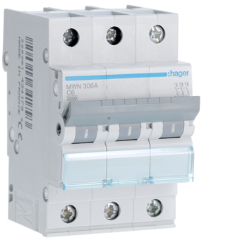 [HAGMWN306A] HAGER STROOMONDERBREKER  3KA - C - 3P - 6A - 3M  