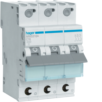 [HAGMWS316A] HAGER STROOMONDERBREKER  3KA - C - 3P - 16A - 3M - QC  