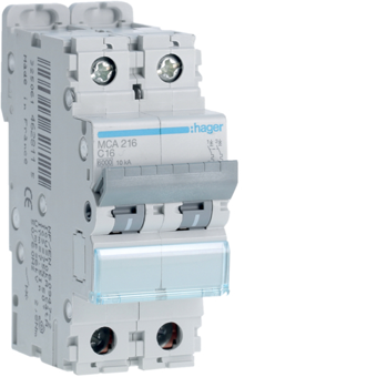 [HAGMCA216] HAGER STROOMONDERBREKER  6KA - C - 2P - 16A - 2M.