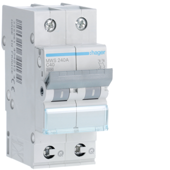 [HAGMWS240A] HAGER STROOMONDERBREKER  3KA - C - 2P - 40A - 2M - QC  