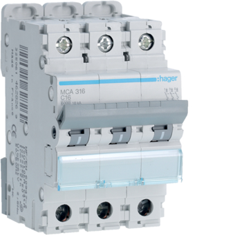 [HAGMCA316] HAGER STROOMONDERBREKER  6KA - C - 3P - 16A - 3M.