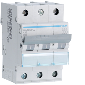[HAGMWN316A] HAGER STROOMONDERBREKER  3KA - C - 3P - 16A - 3M  