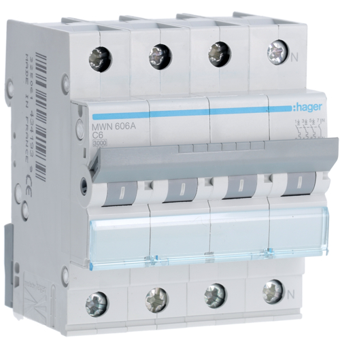 [HAGMWN606A] HAGER STROOMONDERBREKER  3KA - C - 3P+N - 6A - 4M  