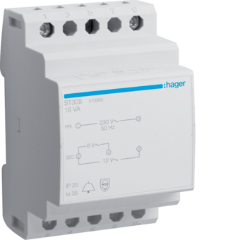 [HAGST305] HAGER TRANSFORMATEUR DE SONNERIE 220V/8-12V - 16VA